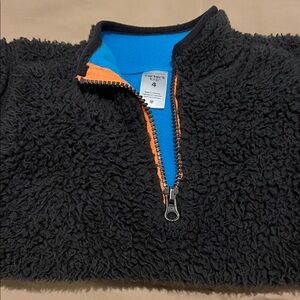 Carter's Black Sherpa Hoodie with Blue and Orange Accents